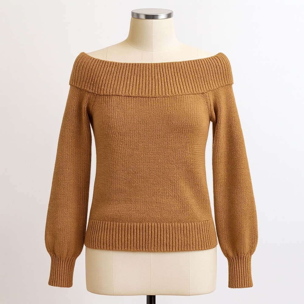 Lovers + Friends Off The Shoulder Knit Sweater Womens Small Brown Peasant Sleeve
